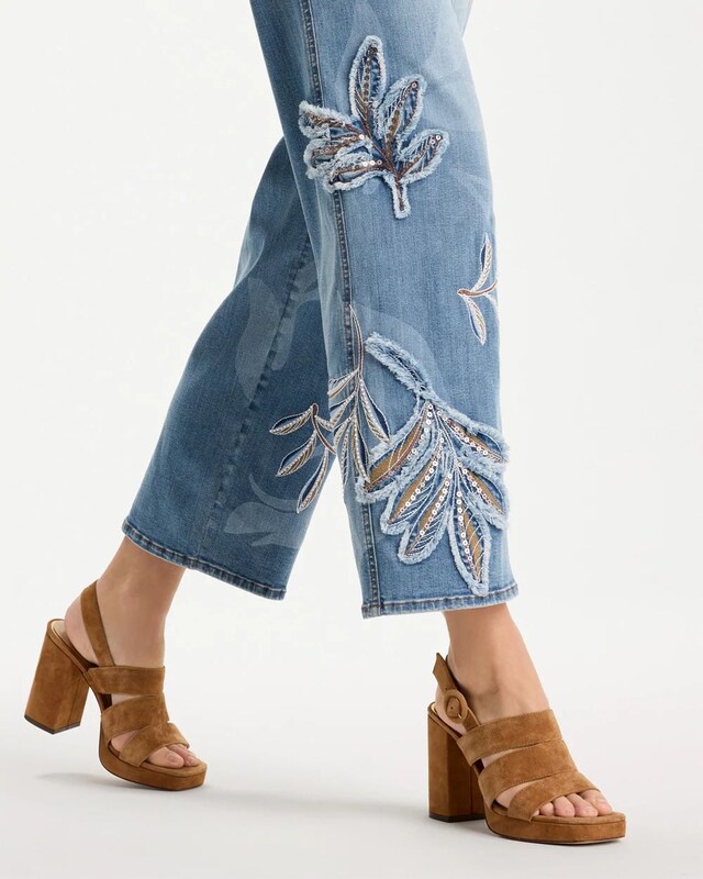 Tropical Embroidery Pull-On Wide Crop Jean - image 4